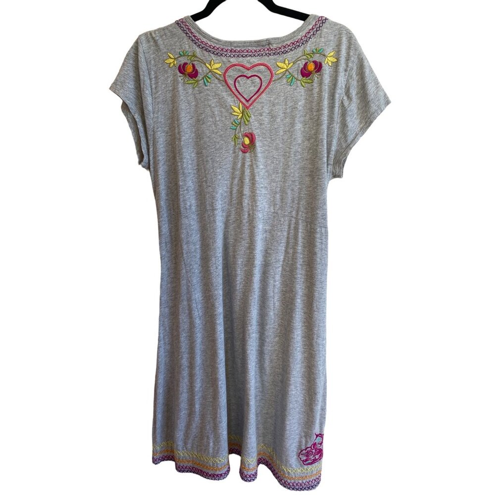 Johnny Was LA Gray Embroidered V-Neck Dress W's Medium Hearts Cotton - Picture 5 of 15
